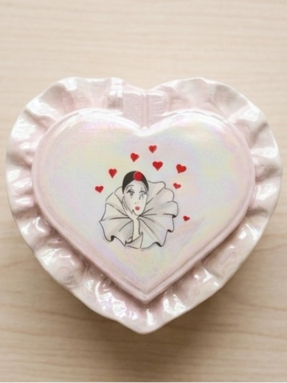 Vintage Iridescent Pierrot Clown Heart Ceramic Trinket Box – Coquette Aesthetic